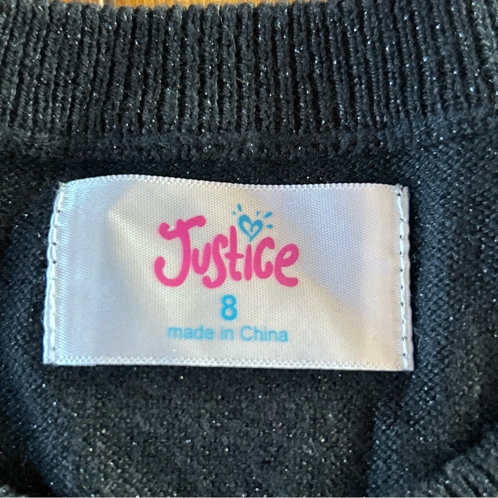 Justice Button Down Front Cardigan Sweaters Girls Size 8 Black Sequin & Ivory - Picture 7 of 8